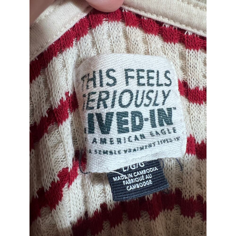 American Eagle Oversized Slouchy Waffle Knit Ribbed Striped Pullover Soft Cozy - Picture 2 of 10